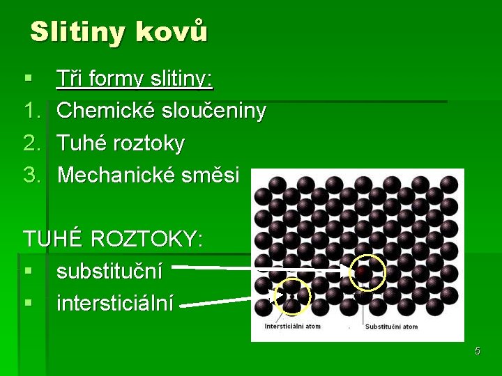 Slitiny kovů § 1. 2. 3. Tři formy slitiny: Chemické sloučeniny Tuhé roztoky Mechanické