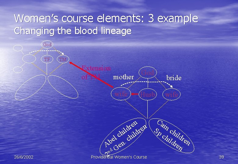 Women’s course elements: 3 example Changing the blood lineage God TF TM Extension mother