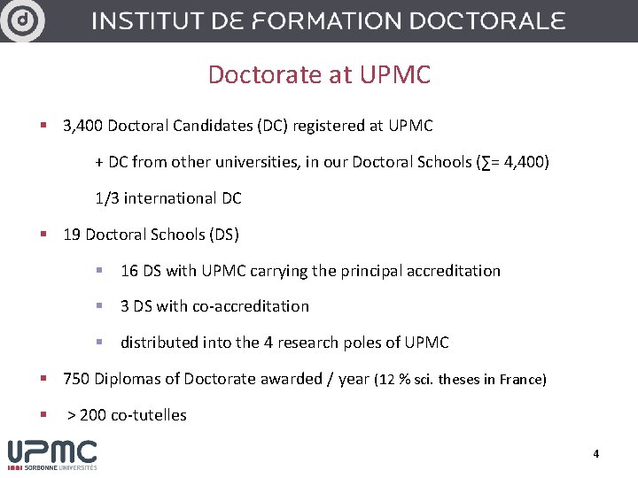 Doctorate at UPMC § 3, 400 Doctoral Candidates (DC) registered at UPMC + DC