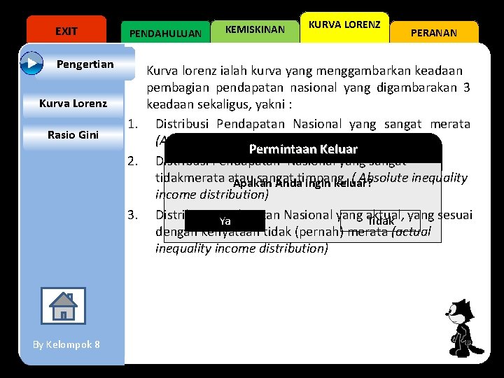 KEMISKINAN KURVA LORENZ EXIT PENDAHULUAN Pengertian Kurva lorenz ialah kurva yang menggambarkan keadaan pembagian