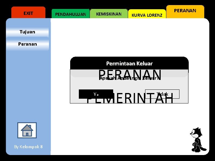 EXIT PENDAHULUAN KEMISKINAN KURVA LORENZ Tujuan Peranan Permintaan Keluar PERANAN PEMERINTAH Apakah Anda ingin