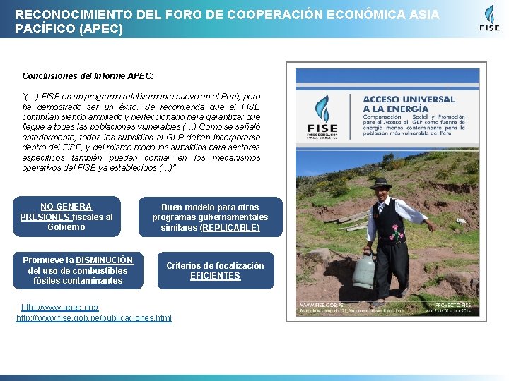 RECONOCIMIENTO DEL FORO DE COOPERACIÓN ECONÓMICA ASIA PACÍFICO (APEC) Conclusiones del Informe APEC: “(…)