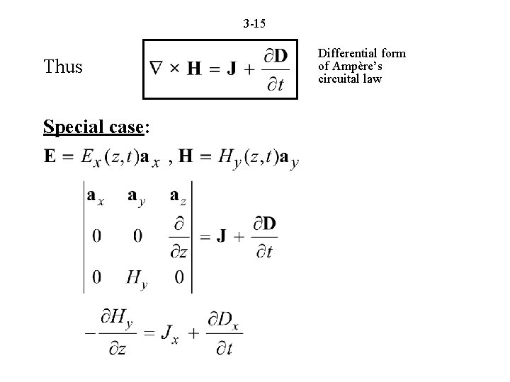 3 -15 Thus Special case: Differential form of Ampère’s circuital law 