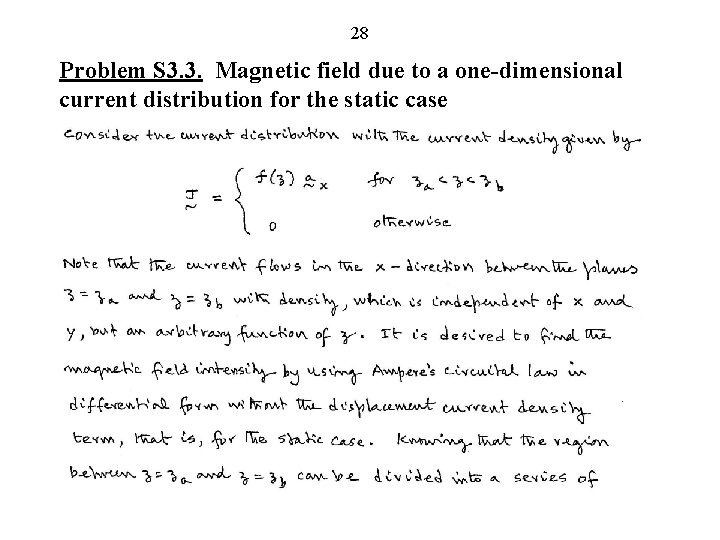 28 Problem S 3. 3. Magnetic field due to a one-dimensional current distribution for