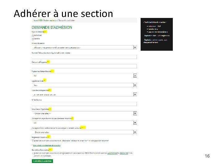 Adhérer à une section 16 Adhérer à une section 16