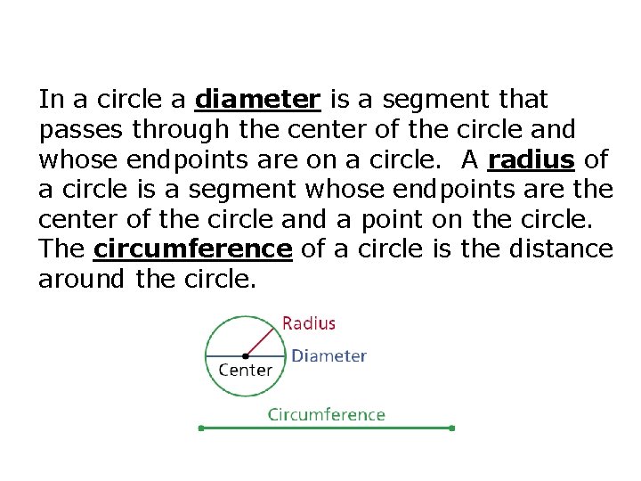 In a circle a diameter is a segment that passes through the center of In a circle a diameter is a segment that passes through the center of