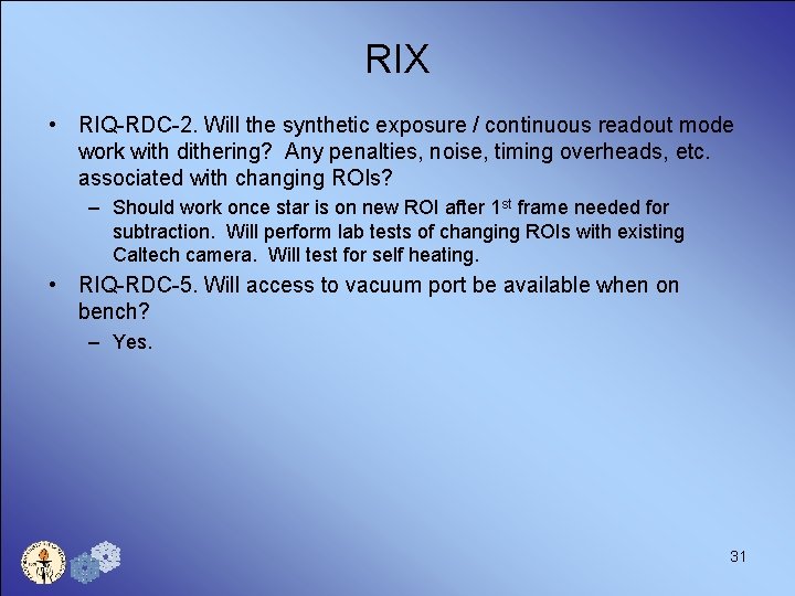 RIX • RIQ-RDC-2. Will the synthetic exposure / continuous readout mode work with dithering?