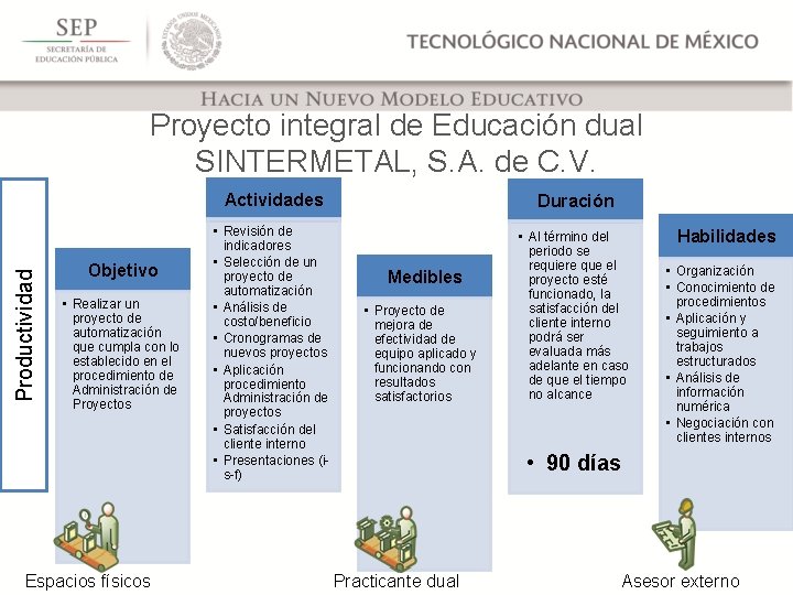 Productividad Proyecto integral de Educación dual SINTERMETAL, S. A. de C. V. Objetivo •