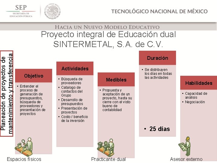 Planeación de proyectos de mantenimiento y transferencia Proyecto integral de Educación dual SINTERMETAL, S.