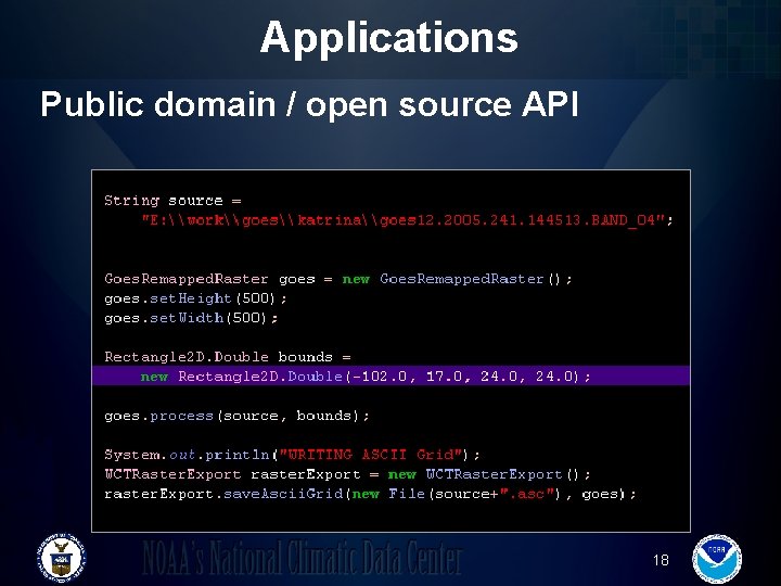 Applications Public domain / open source API 18 