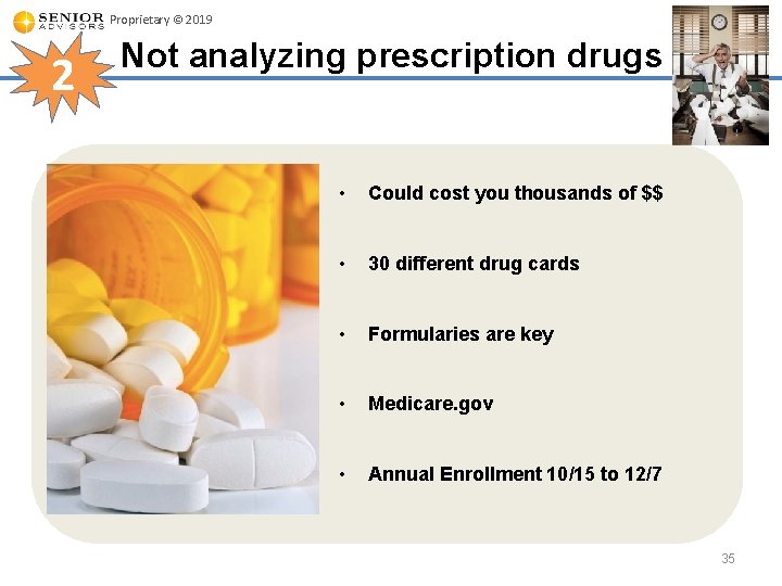 Proprietary © 2019 2 Not analyzing prescription drugs • Could cost you thousands of