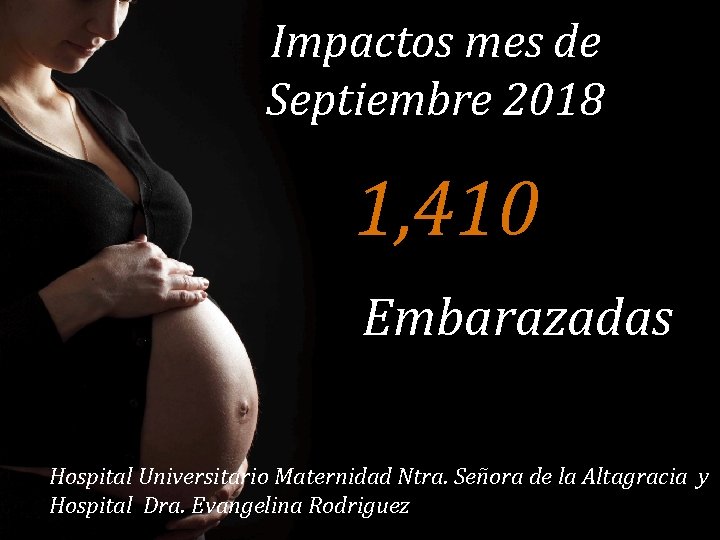 Impactos mes de Septiembre 2018 1, 410 Embarazadas Hospital Universitario Maternidad Ntra. Señora de
