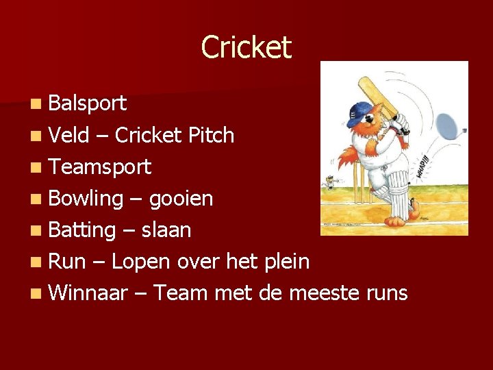 Cricket n Balsport n Veld – Cricket Pitch n Teamsport n Bowling – gooien