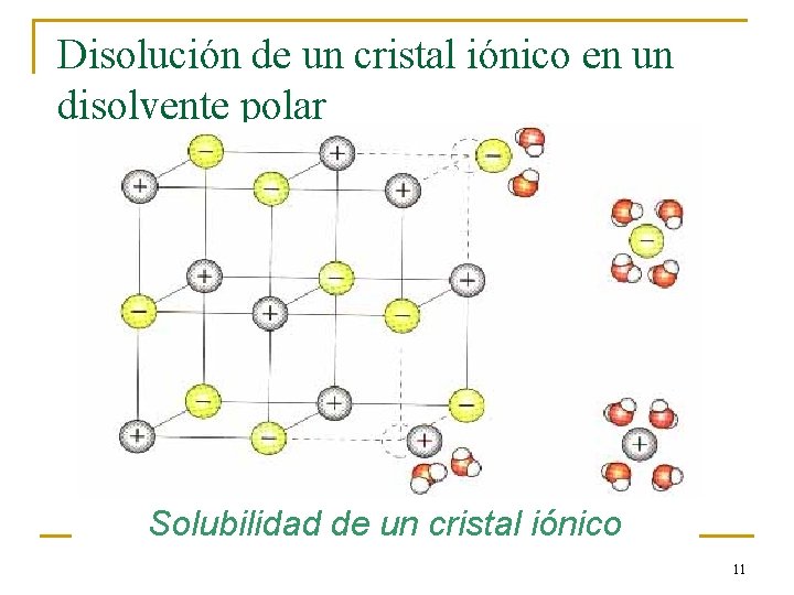 Disolución de un cristal iónico en un disolvente polar Solubilidad de un cristal iónico