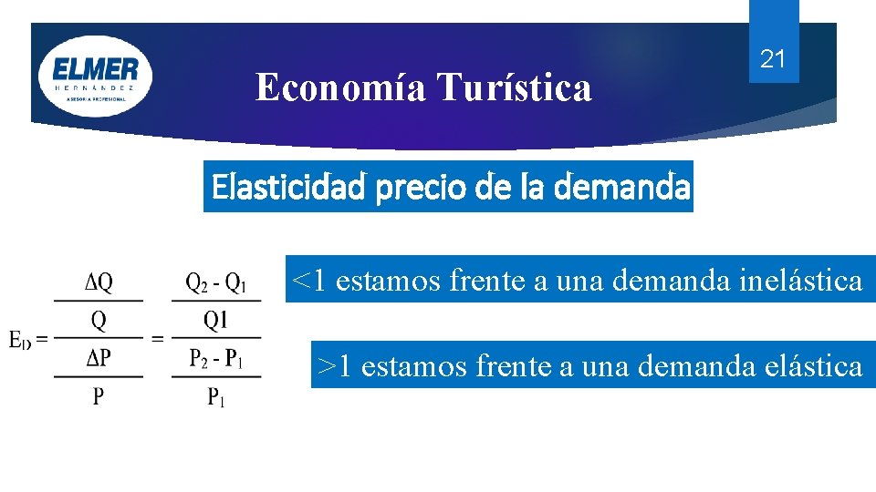 Economía Turística 21 Elasticidad precio de la demanda <1 estamos frente a una demanda Economía Turística 21 Elasticidad precio de la demanda <1 estamos frente a una demanda