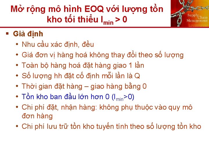 Mở rộng mô hình EOQ với lượng tồn kho tối thiểu Imin > 0