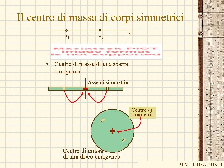 Il centro di massa di corpi simmetrici x 1 x 2 x • Centro