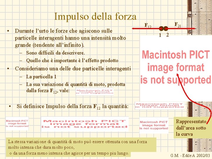 Impulso della forza • Durante l’urto le forze che agiscono sulle particelle interagenti hanno