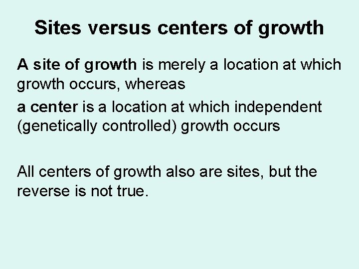Sites versus centers of growth A site of growth is merely a location at