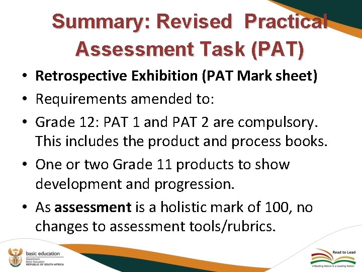 Summary: Revised Practical Assessment Task (PAT) • Retrospective Exhibition (PAT Mark sheet) • Requirements