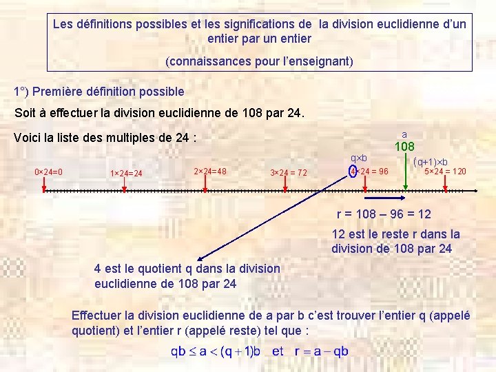 Les définitions possibles et les significations de la division euclidienne d’un entier par un