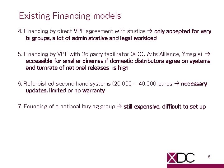 Existing Financing models 4. Financing by direct VPF agreement with studios only accepted for