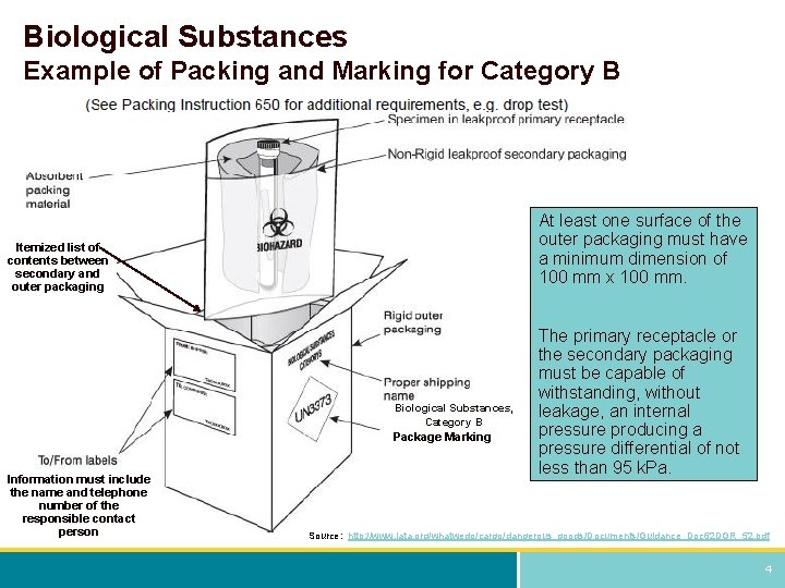 Biological Substances Example of Packing and Marking for Category B At least one surface