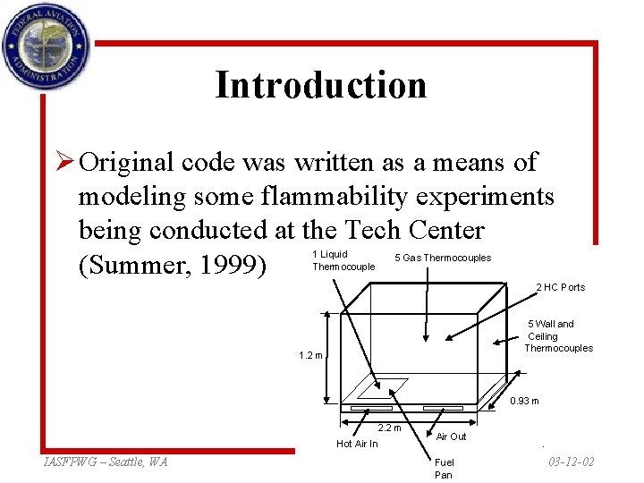Introduction Ø Original code was written as a means of modeling some flammability experiments Introduction Ø Original code was written as a means of modeling some flammability experiments