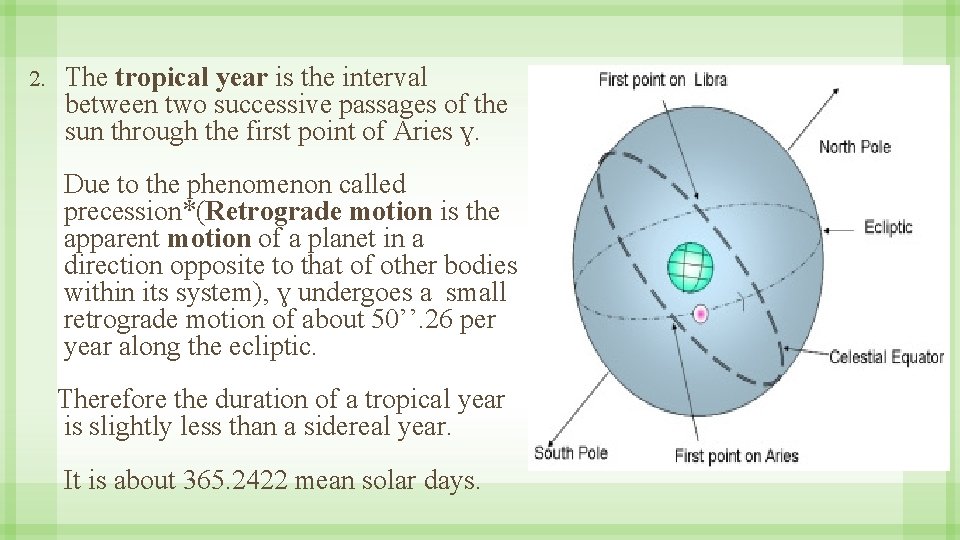 2. The tropical year is the interval between two successive passages of the sun