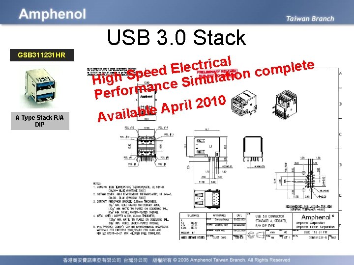 USB 3. 0 Stack GSB 311231 HR A Type Stack R/A DIP al c