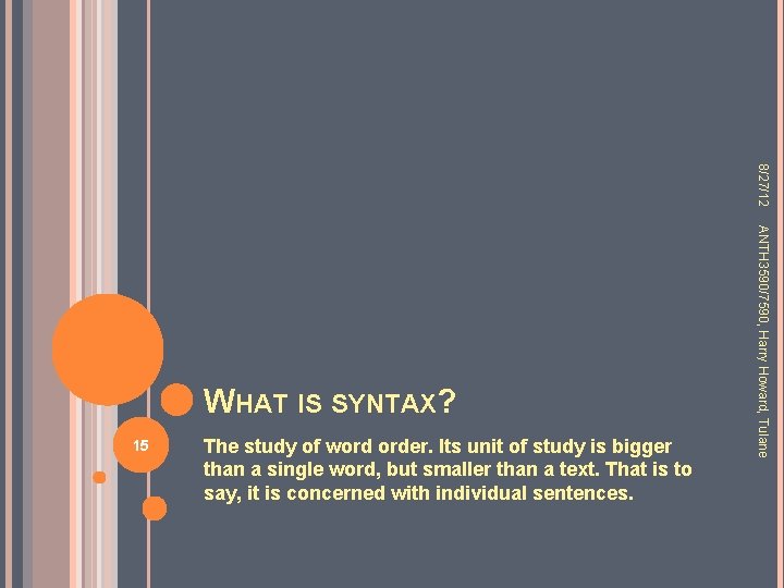 8/27/12 15 The study of word order. Its unit of study is bigger than 8/27/12 15 The study of word order. Its unit of study is bigger than