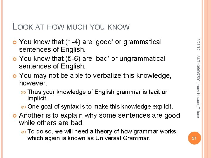 LOOK AT HOW MUCH YOU KNOW your knowledge of English grammar is tacit or LOOK AT HOW MUCH YOU KNOW your knowledge of English grammar is tacit or
