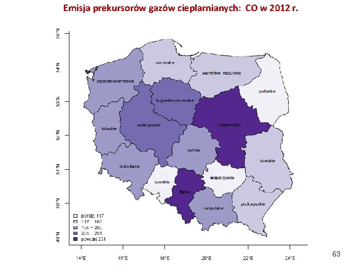 Emisja prekursorów gazów cieplarnianych: CO w 2012 r. 63 