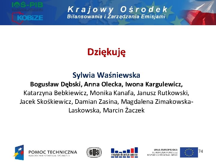 Dziękuję Sylwia Waśniewska Bogusław Dębski, Anna Olecka, Iwona Kargulewicz, Katarzyna Bebkiewicz, Monika Kanafa, Janusz