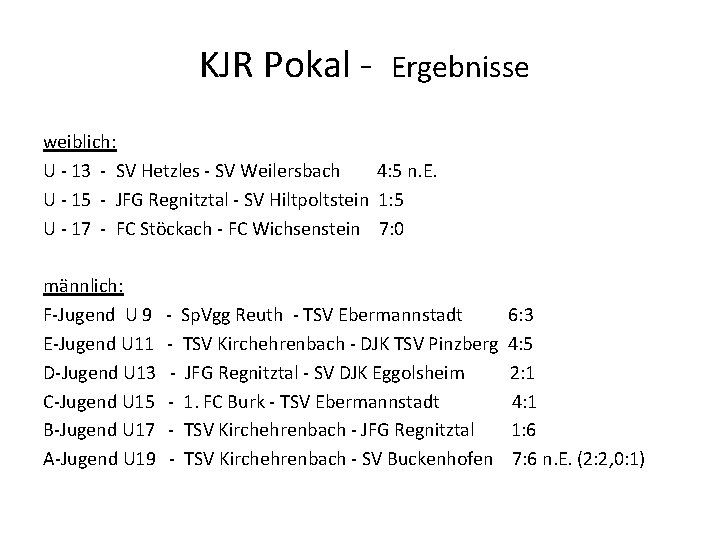 KJR Pokal - Ergebnisse weiblich: U - 13 - SV Hetzles - SV Weilersbach