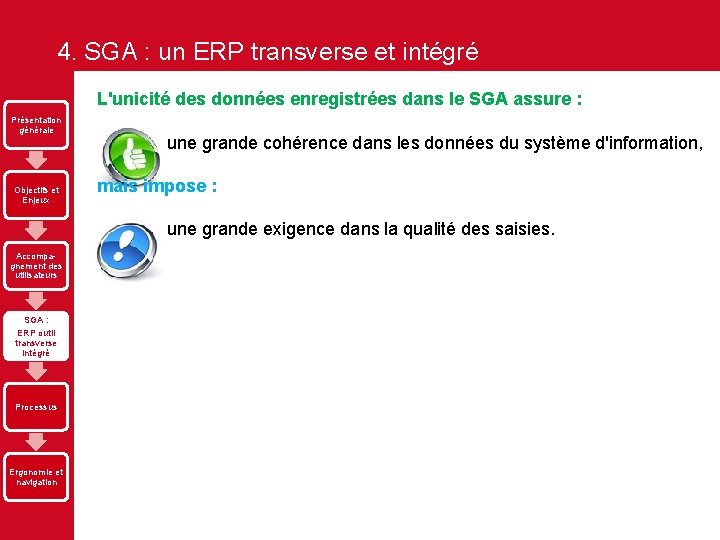 4. SGA : un ERP transverse et intégré L'unicité des données enregistrées dans le