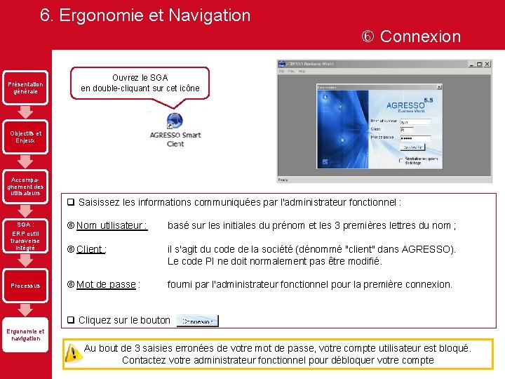 6. Ergonomie et Navigation Connexion Présentation générale Ouvrez le SGA en double-cliquant sur cet