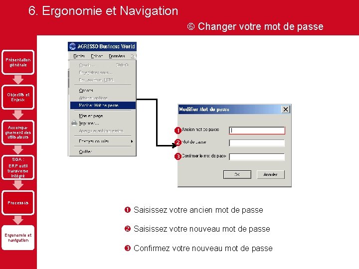 6. Ergonomie et Navigation Changer votre mot de passe Présentation générale Objectifs et Enjeux