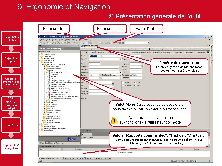 6. Ergonomie et Navigation Présentation générale de l’outil Barre de titre Barre de menus