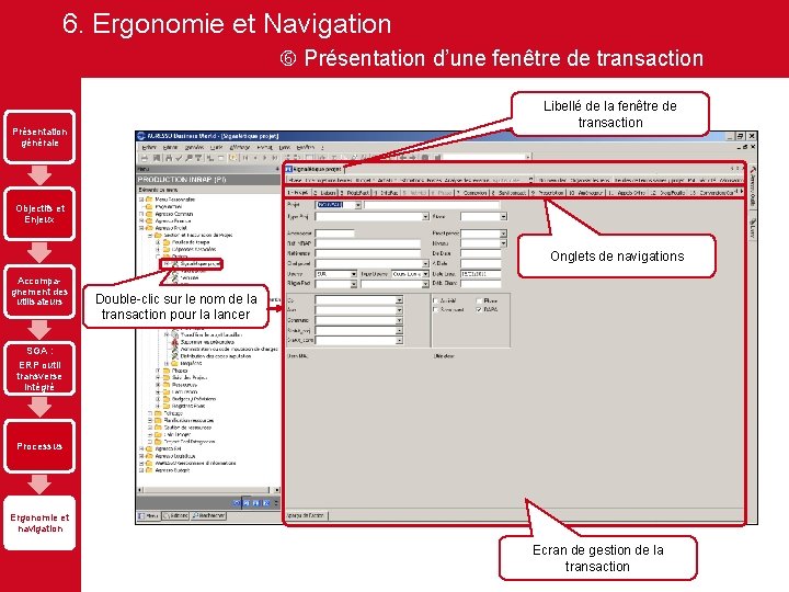 6. Ergonomie et Navigation Présentation d’une fenêtre de transaction Libellé de la fenêtre de