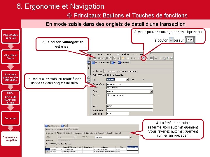 6. Ergonomie et Navigation Principaux Boutons et Touches de fonctions En mode saisie dans