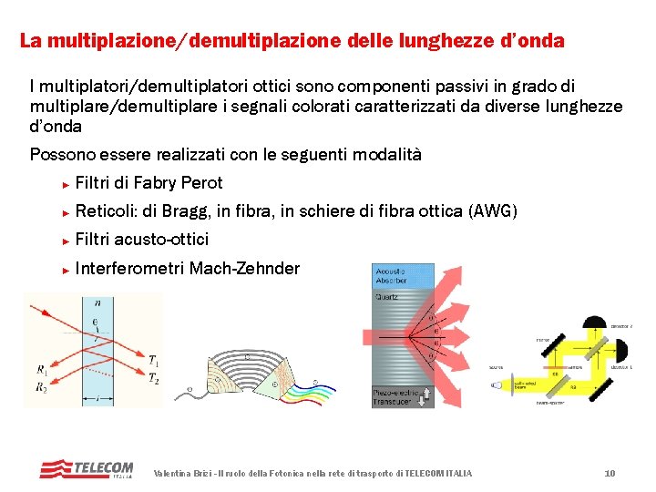 La multiplazione/demultiplazione delle lunghezze d’onda I multiplatori/demultiplatori ottici sono componenti passivi in grado di La multiplazione/demultiplazione delle lunghezze d’onda I multiplatori/demultiplatori ottici sono componenti passivi in grado di