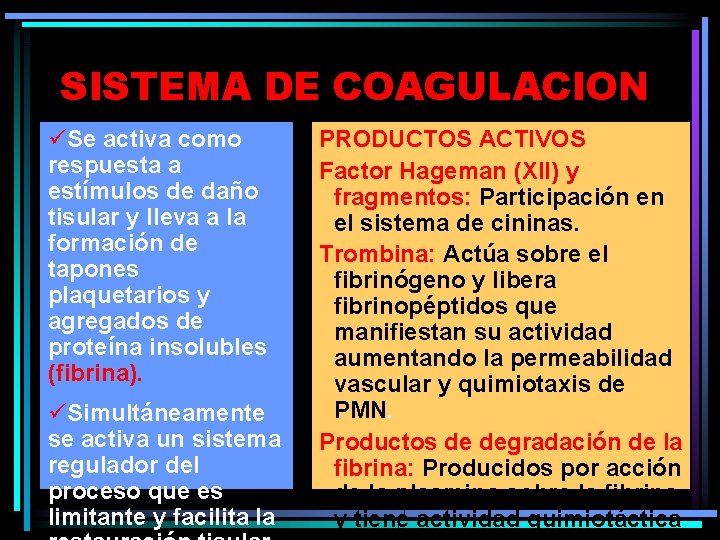 SISTEMA DE COAGULACION üSe activa como respuesta a estímulos de daño tisular y lleva