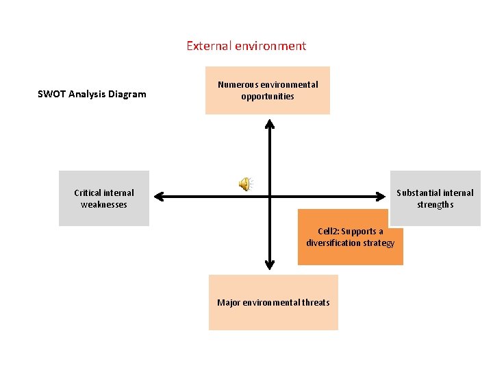 External environment SWOT Analysis Diagram Numerous environmental opportunities Critical internal weaknesses Substantial internal strengths