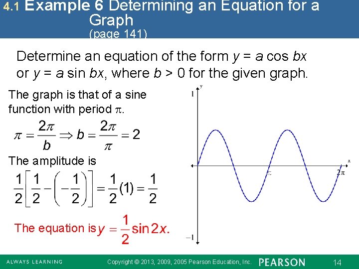 4. 1 Example 6 Determining an Equation for a Graph (page 141) Determine an