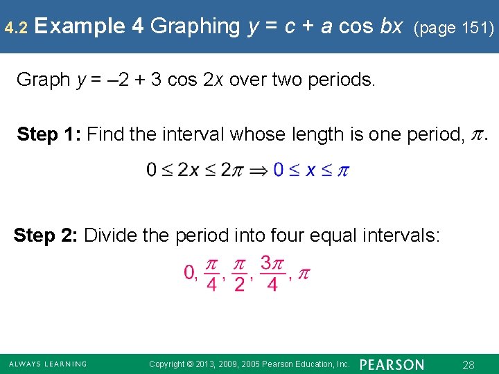 4. 2 Example 4 Graphing y = c + a cos bx (page 151)