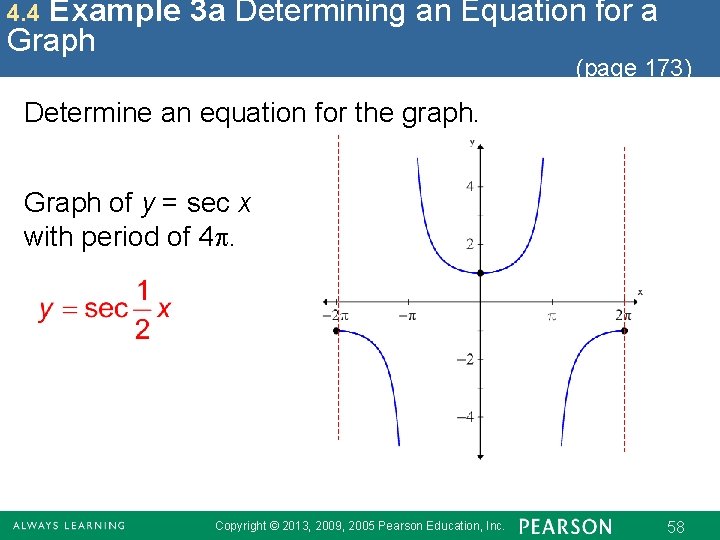 Example 3 a Determining an Equation for a Graph 4. 4 (page 173) Determine