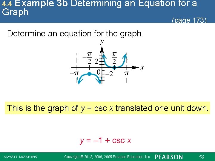 Example 3 b Determining an Equation for a Graph 4. 4 (page 173) Determine