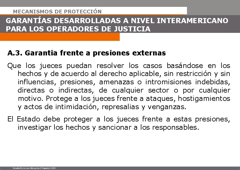 MECANISMOS DE PROTECCIÓN GARANTÍAS DESARROLLADAS A NIVEL INTERAMERICANO PARA LOS OPERADORES DE JUSTICIA A.