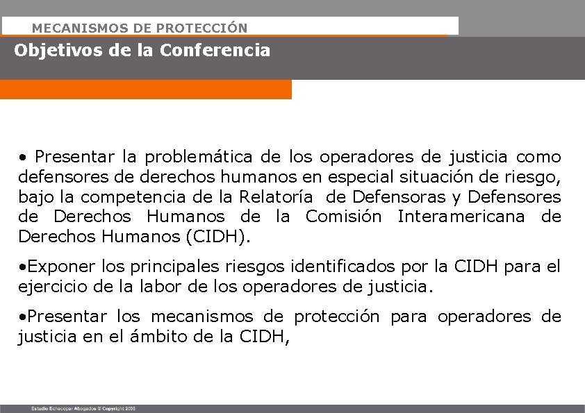 MECANISMOS DE PROTECCIÓN Objetivos de la Conferencia • Presentar la problemática de los operadores